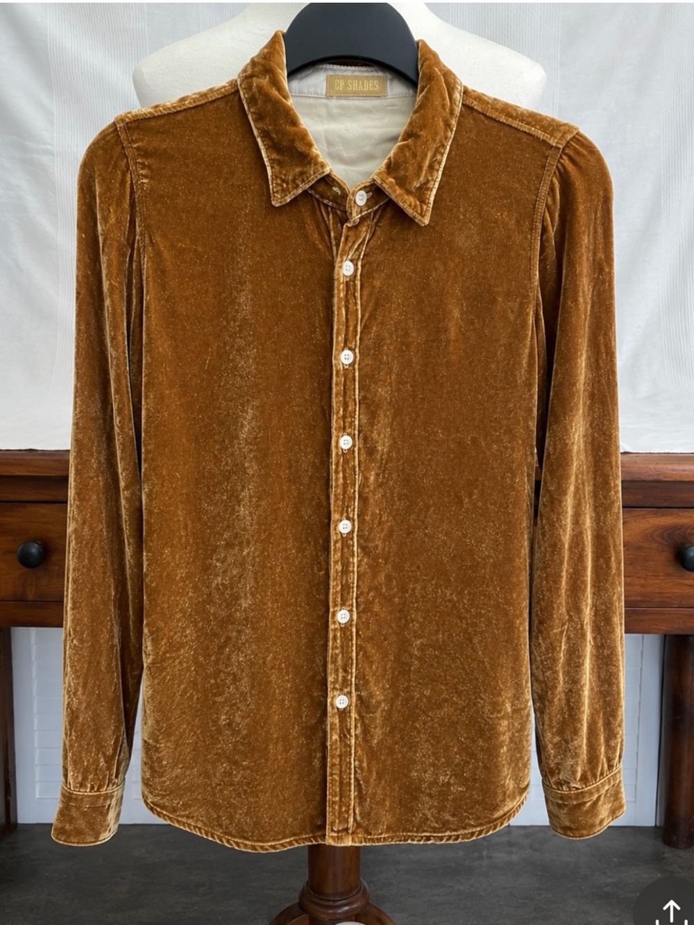 CP Shades Velvet Button-Down Shirt in Golden Brown